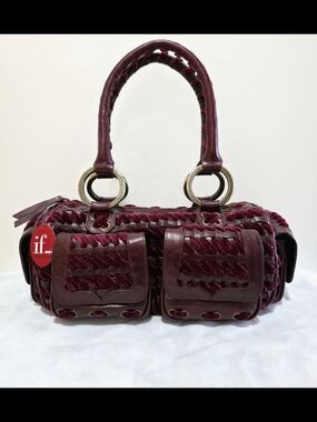 Isabella Fiore Velveteen Cory Bag Burgundy WovBurgundy Woven Leather Satchel Bag